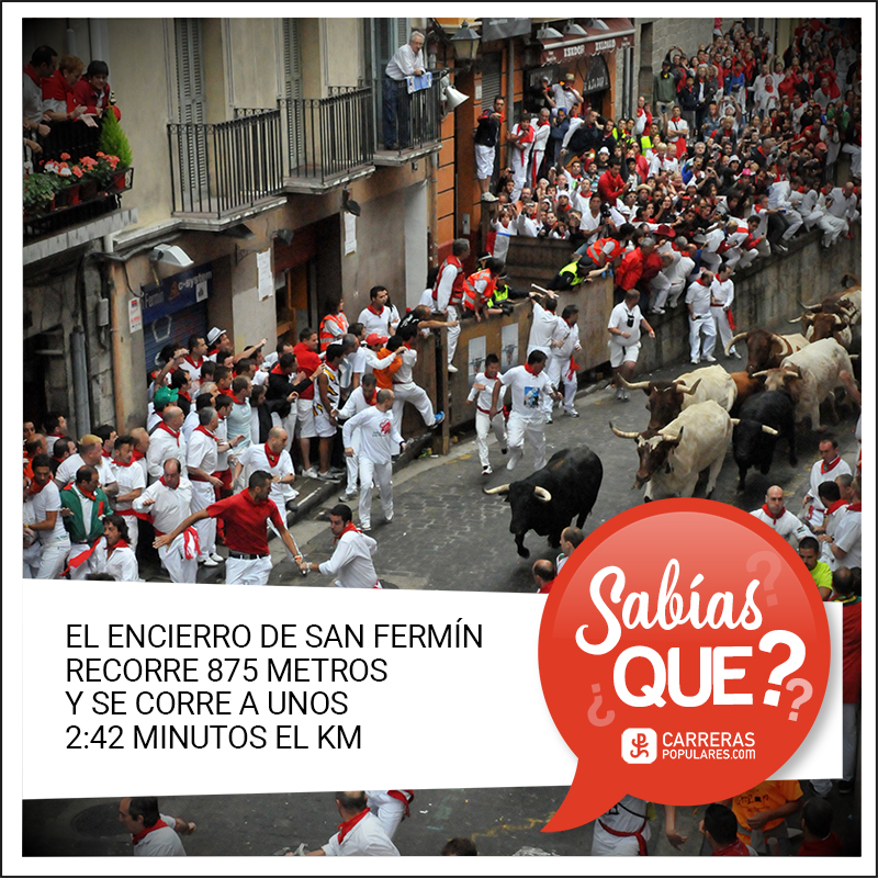 El encierro de San Fermín recorre 875 metros y se corre a unos 2:42 minutos el km